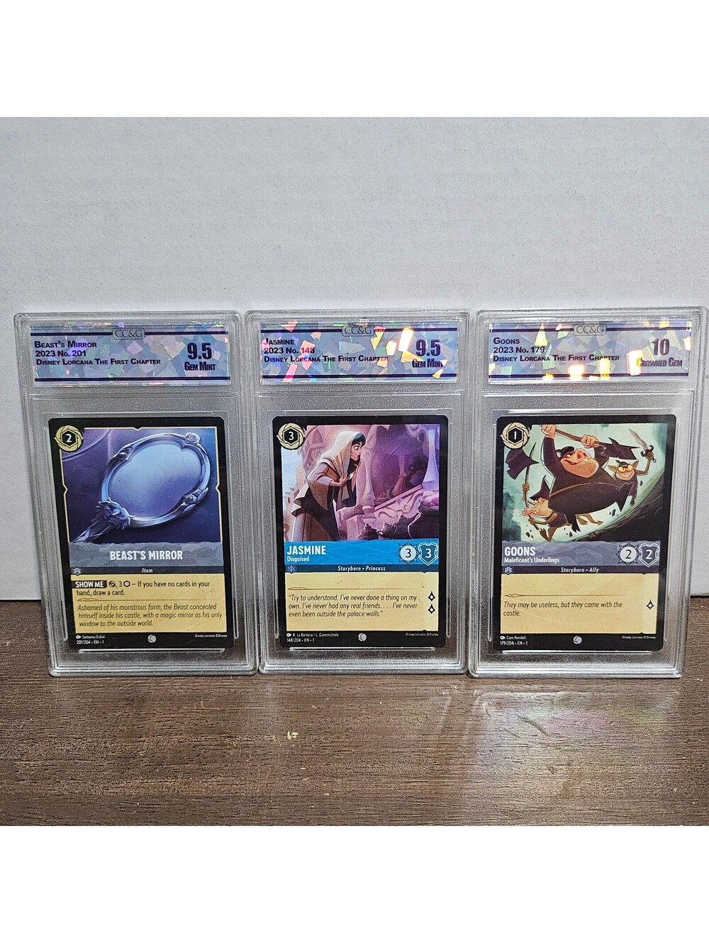 Disney Lorcana Graded Cards - Beast's Mirror 9.5, Jasmine 9.5, Goons 10 CC&G
